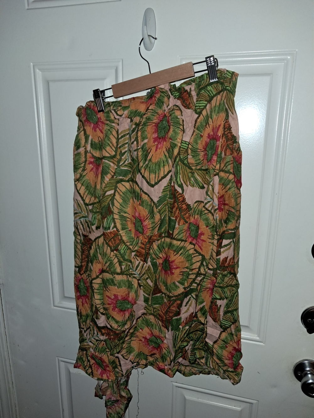 Cynthia Rowley Floral Tie-Waist Maxi Skirt in Green, Pink and Tan Womens Size L